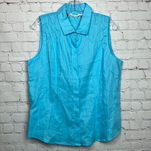 Sleeveless Collared Blouse in Aqua Blue
